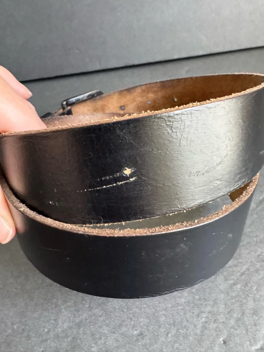 American Eagle‎ Distressed Black Leather Belt Well Worn Unisex Mens 34